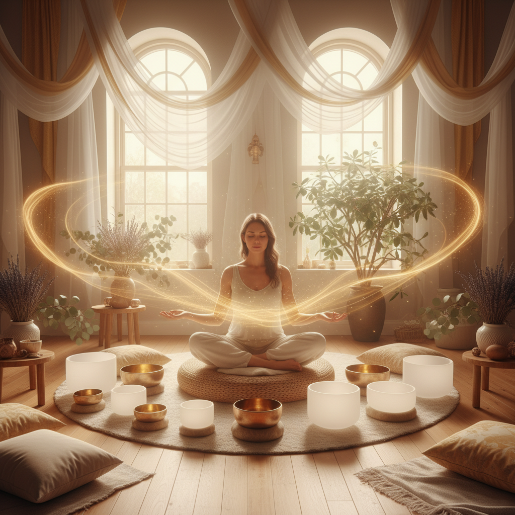 Sound bath meditation with singing bowls